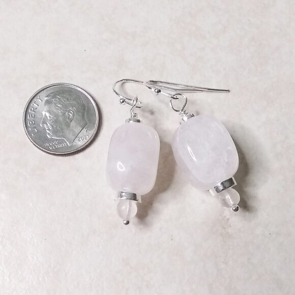 Big Chunky Rose Quartz Dangle Earrings! Calming, Self-Love & Self-Forgiveness! - Picture 1 of 6